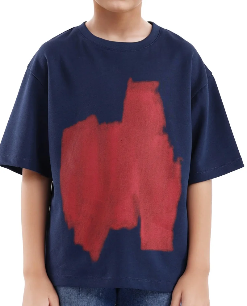 Rare Ones Rare Ones Kids Scrib Navy Cotton Poly Short Sleeve Pigment Print Boxy T-Shirt