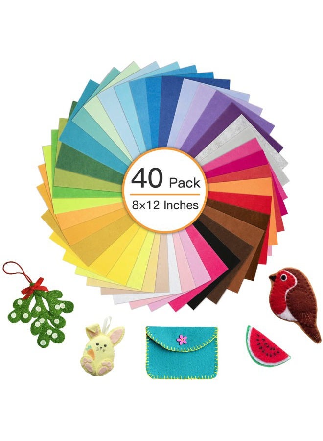 BetyBedy 8 x 12 Inches 40Pcs Felt Sheets, Assorted Colors, Non Woven, 1mm Thick, Stiff Felt Paper for DIY Crafts - Image 2