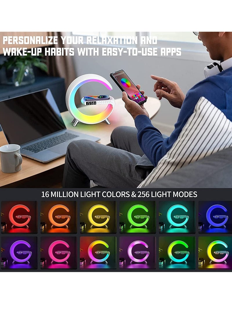ELTRAZONE - Wireless Charger Atmosphere Lamp, RGB Color Changing Mood Light with Time Display, 256 Modes and 16 Million Light Colors, Bluetooth Speaker Desk Lamp with Alarm Clock, Ideal Choice for Friends - Image 1