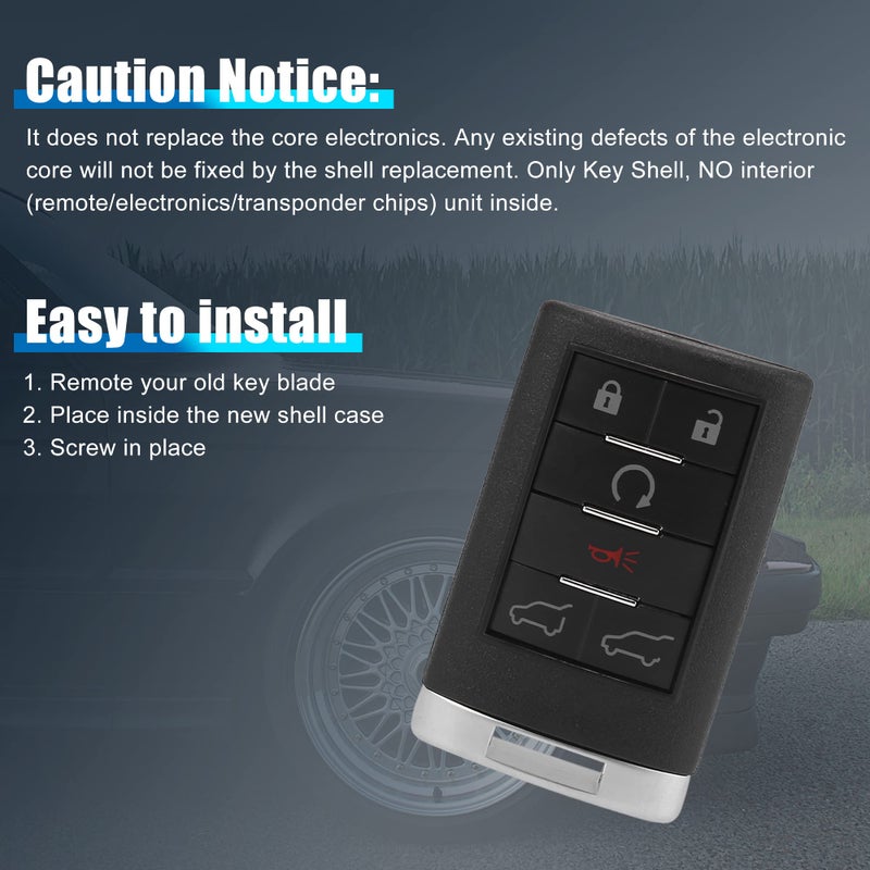 uxcell New 6 Buttons Uncut Insert Key Fob Remote Control Case Shell Replacement OUC60270 for Cadillac Escalade 2007 2009-2014 - Image 5