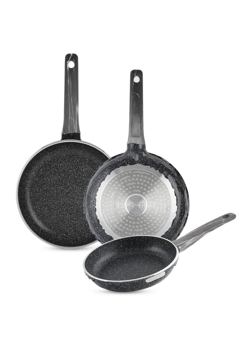 Life Smile طقم مقالي غير لاصقة مكون من 3 قطع مع طلاء جرانيت – قاعدة تحريض، أواني طهي متينة - Image 1