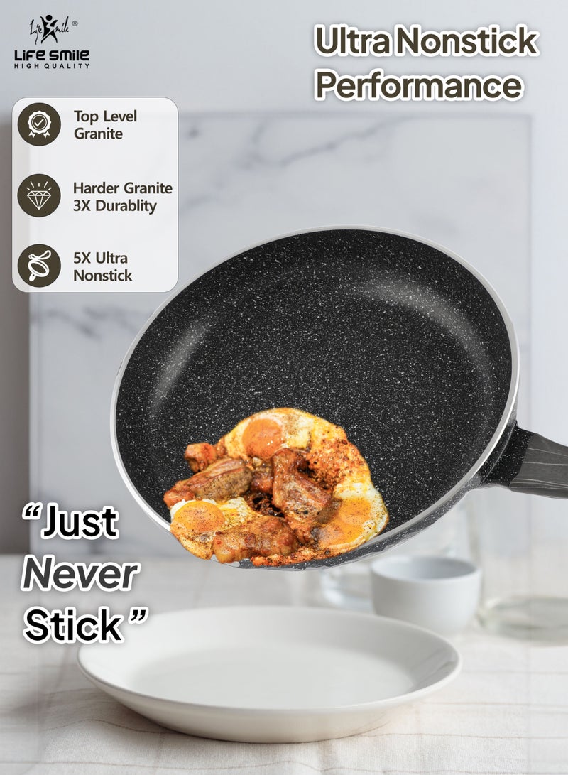 Life Smile طقم مقالي غير لاصقة مكون من 3 قطع مع طلاء جرانيت – قاعدة تحريض، أواني طهي متينة - Image 5