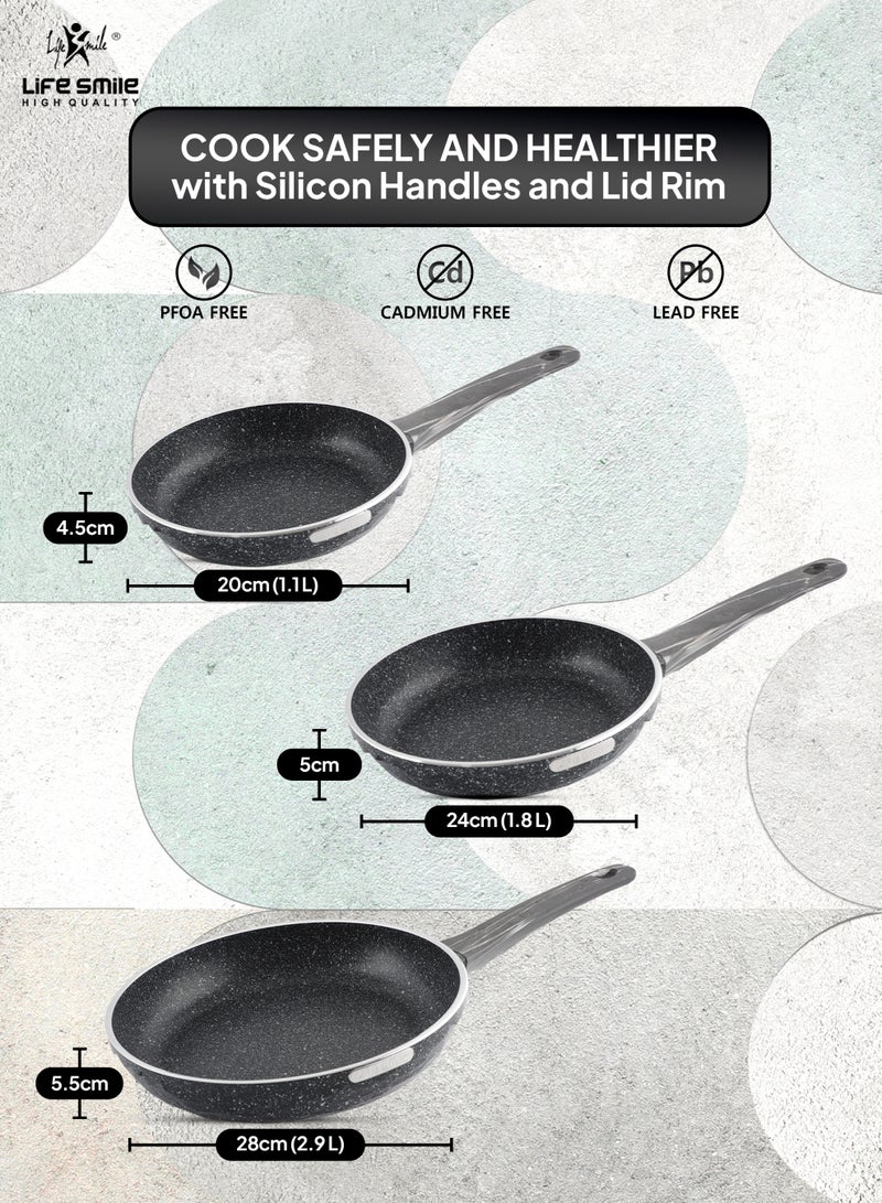 Life Smile طقم مقالي غير لاصقة مكون من 3 قطع مع طلاء جرانيت – قاعدة تحريض، أواني طهي متينة - Image 3