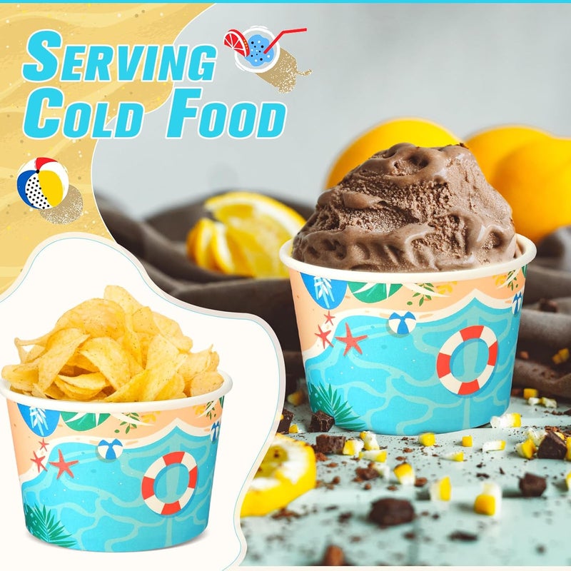 Hsei 50 Pcs 16oz Beach Party Supplies Ice Cream Cups Hawaiian Sandbeach Party Supplies Disposable Paper Snack Bowls Dessert Yogurt Cup for Summer Birthday Party Decorations for Hot Cold Drink - Image 3