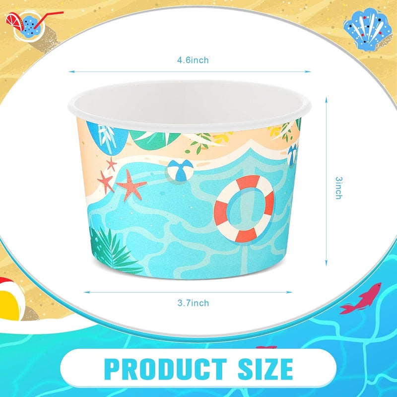 Hsei 50 Pcs 16oz Beach Party Supplies Ice Cream Cups Hawaiian Sandbeach Party Supplies Disposable Paper Snack Bowls Dessert Yogurt Cup for Summer Birthday Party Decorations for Hot Cold Drink - Image 2
