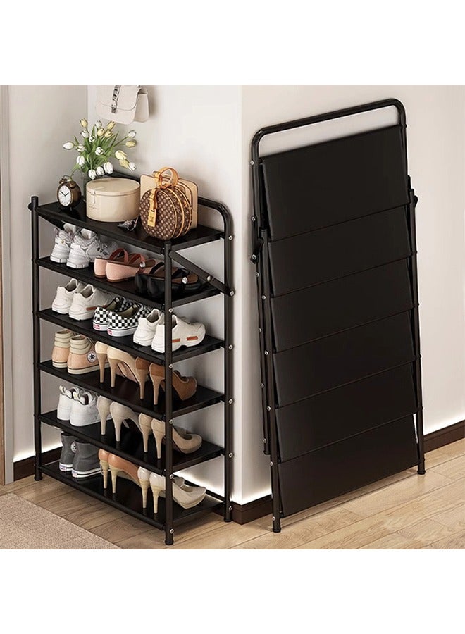 MIXDE 6-Layer Thickened Foldable Shoe Rack Storage Rack, No Assembly Required, Large Capacity Shelves, Heavy Duty Metal Shelving Units for Garage, Kitchen, Basement, Pantry, Entryway, Closet, Bedroom (Black) - Image 1