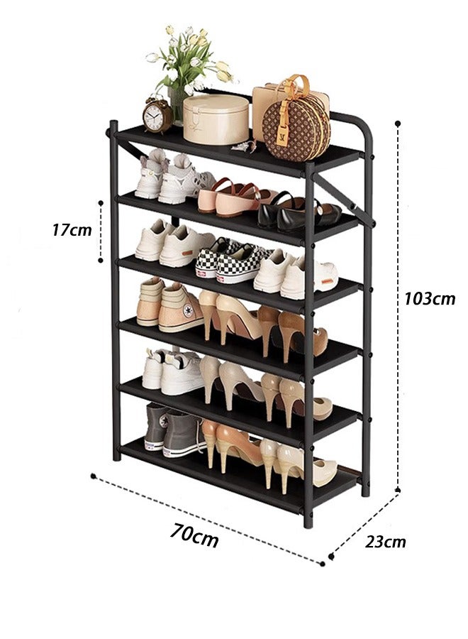 MIXDE 6-Layer Thickened Foldable Shoe Rack Storage Rack, No Assembly Required, Large Capacity Shelves, Heavy Duty Metal Shelving Units for Garage, Kitchen, Basement, Pantry, Entryway, Closet, Bedroom (Black) - Image 2