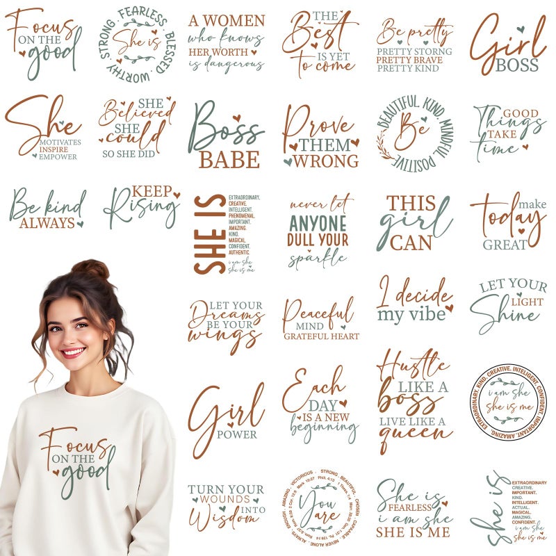 INCOK DTF Transfers Ready to Press - 30 Sheets Positive Quotes Iron on Transfers for T-Shirt Inspirational Iron on Decals Patches DIY Heat Vinyl Stickers for Clothing Pillow Hat Hoodie Bagpack - Image 1