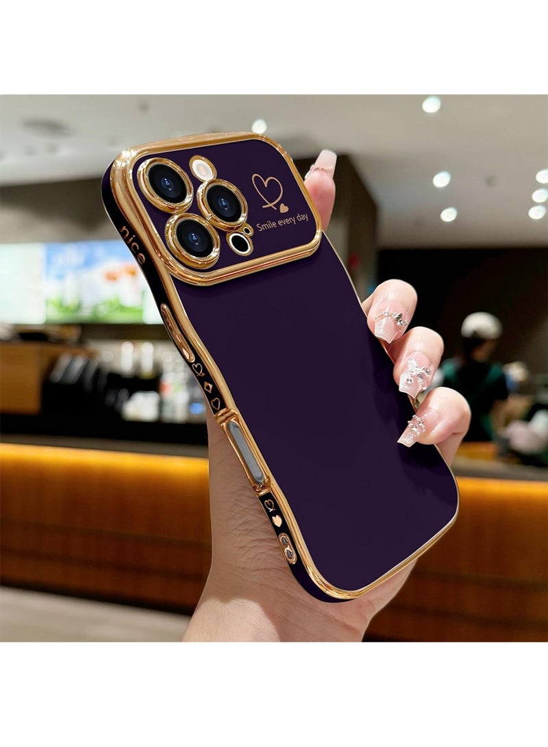 WRISTWISE Case Cover for iPhone 16 Pro, Cute Wave Frame Curly Shape with Love Heart Pattern Raised Camera Protection Cover Luxury Plating Shockproof Phone Case for iPhone 16 Pro, Purple - Image 2