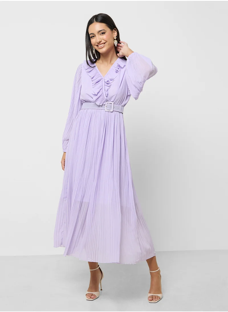 ELLA Ruffle Detail Pleated Dress