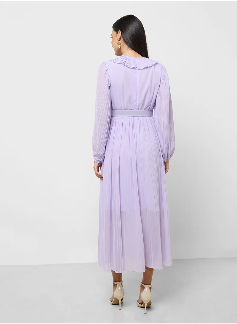 ELLA Ruffle Detail Pleated Dress