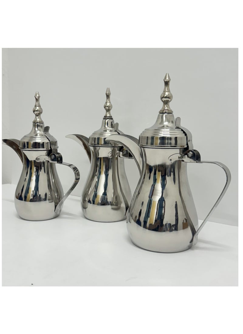 Generic - Handmade Silver Stainless Steel Indian Dallah - Pack of 3 (500 ml, 750 ml, 1000 ml) - Traditional Arabic Coffee Pot - Image 1