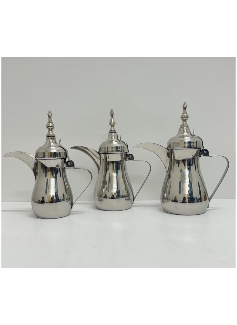 Generic - Handmade Silver Stainless Steel Indian Dallah - Pack of 3 (500 ml, 750 ml, 1000 ml) - Traditional Arabic Coffee Pot - Image 1