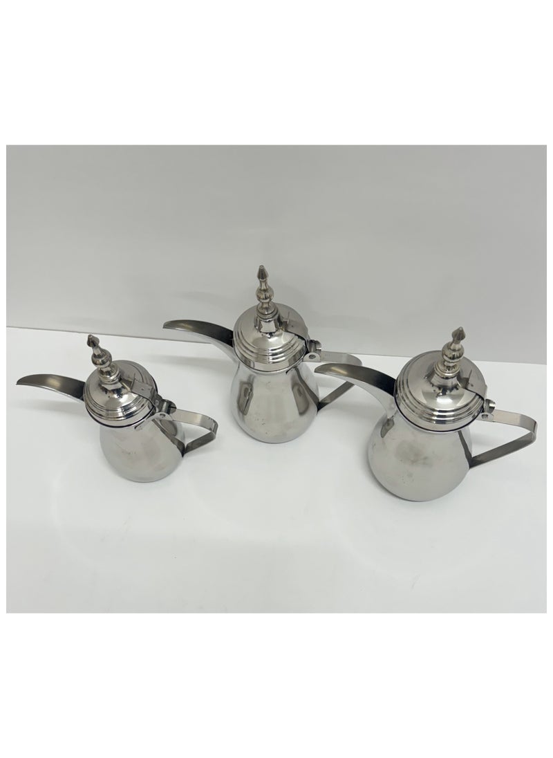 Generic - Handmade Silver Stainless Steel Indian Dallah - Pack of 3 (500 ml, 750 ml, 1000 ml) - Traditional Arabic Coffee Pot - Image 1