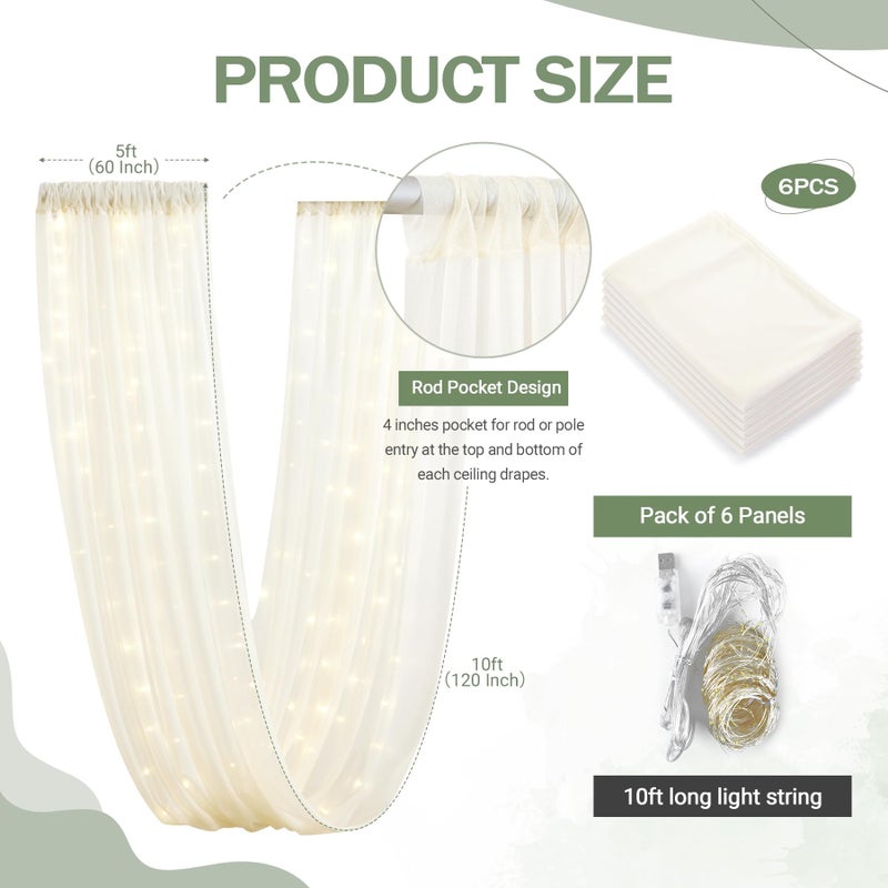 Shillance Ivory Ceiling Drapes with Lights - String Drapes for Wedding & Party Decorations - 5ftx10ft Sheer Tulle Curtains - Image 5
