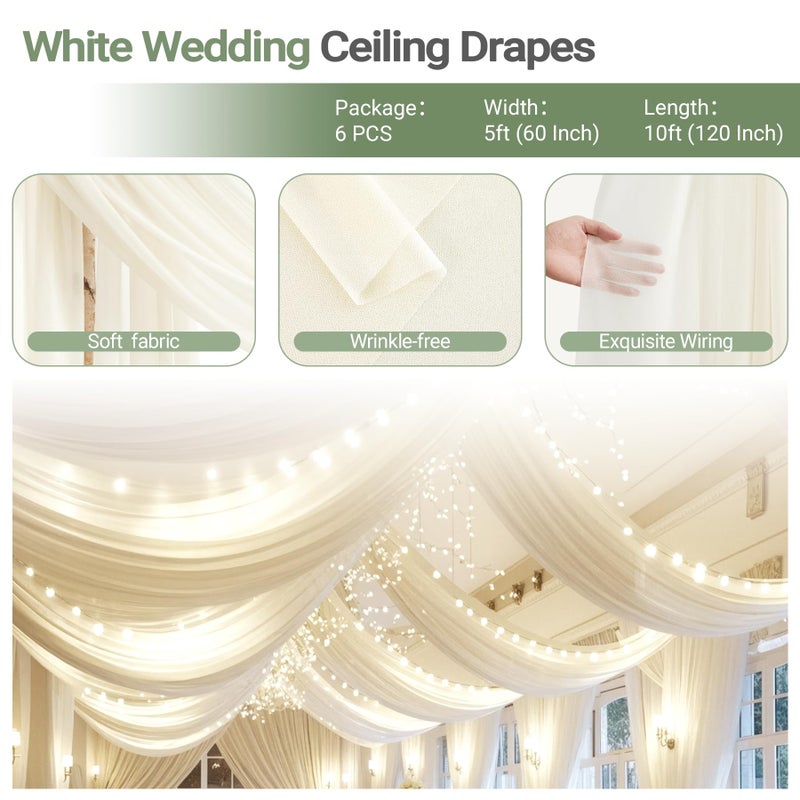 Shillance Ivory Ceiling Drapes with Lights - String Drapes for Wedding & Party Decorations - 5ftx10ft Sheer Tulle Curtains - Image 4