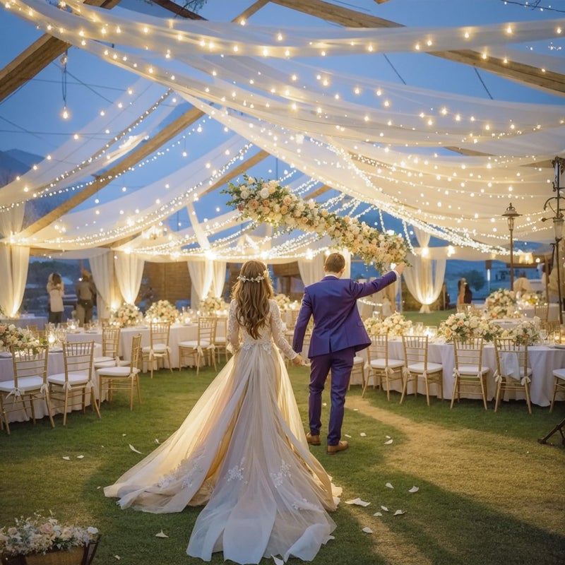 Shillance Ivory Ceiling Drapes with Lights - String Drapes for Wedding & Party Decorations - 5ftx10ft Sheer Tulle Curtains - Image 3