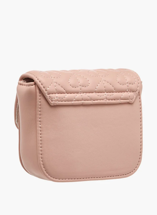 Flora Bella By Shoexpress Heart Embroidered Crossbody Bag with Strap Handle and Flap Closure