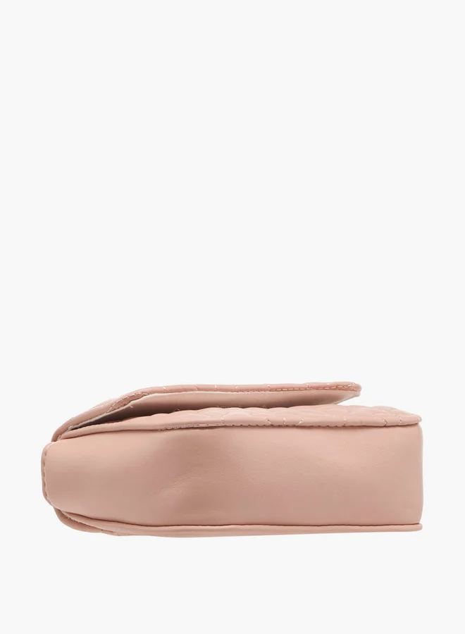 Flora Bella By Shoexpress Heart Embroidered Crossbody Bag with Strap Handle and Flap Closure