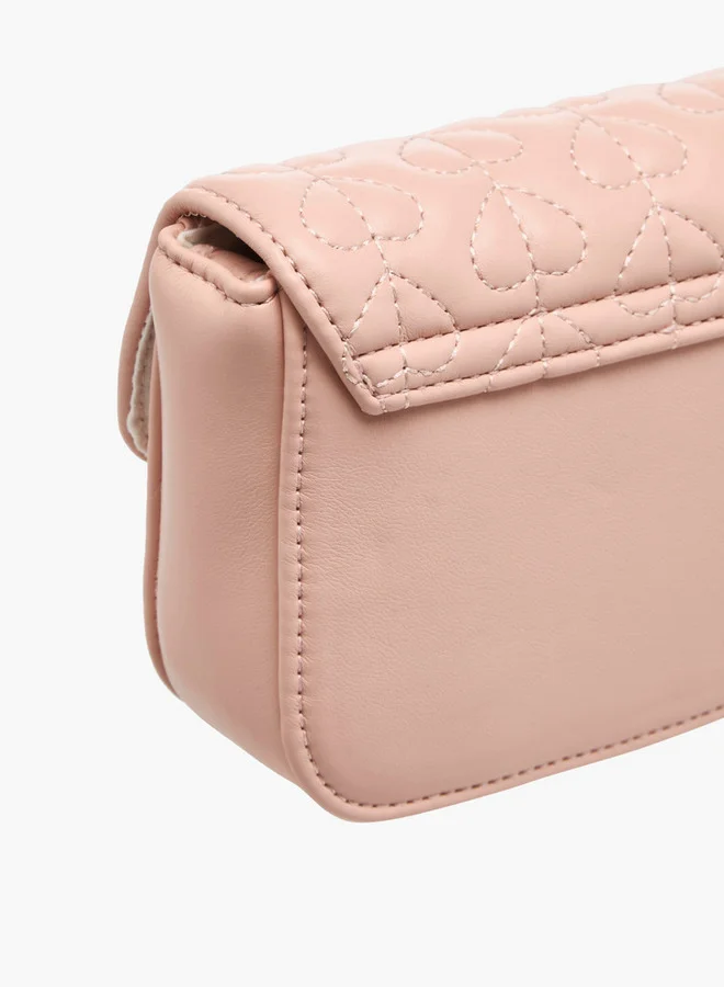 Flora Bella By Shoexpress Heart Embroidered Crossbody Bag with Strap Handle and Flap Closure