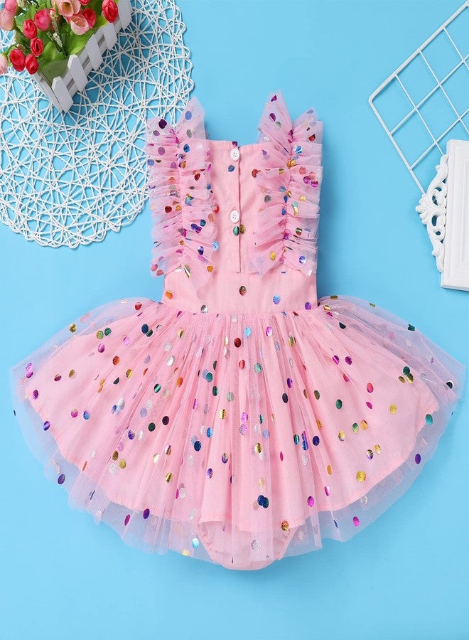 AWIBMK Baby Girls 1st Birthday Outfit Colorful Polka Dots Princess Tutu Dress Cake Smash Clothes for Photo Shoot Pink 12-18 Months - Image 3