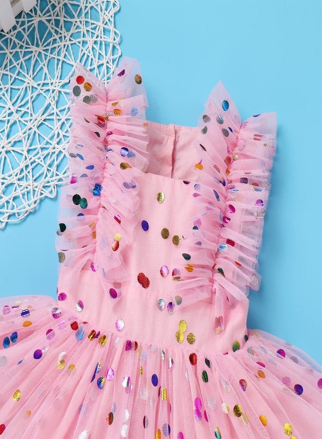 AWIBMK Baby Girls 1st Birthday Outfit Colorful Polka Dots Princess Tutu Dress Cake Smash Clothes for Photo Shoot Pink 12-18 Months - Image 4