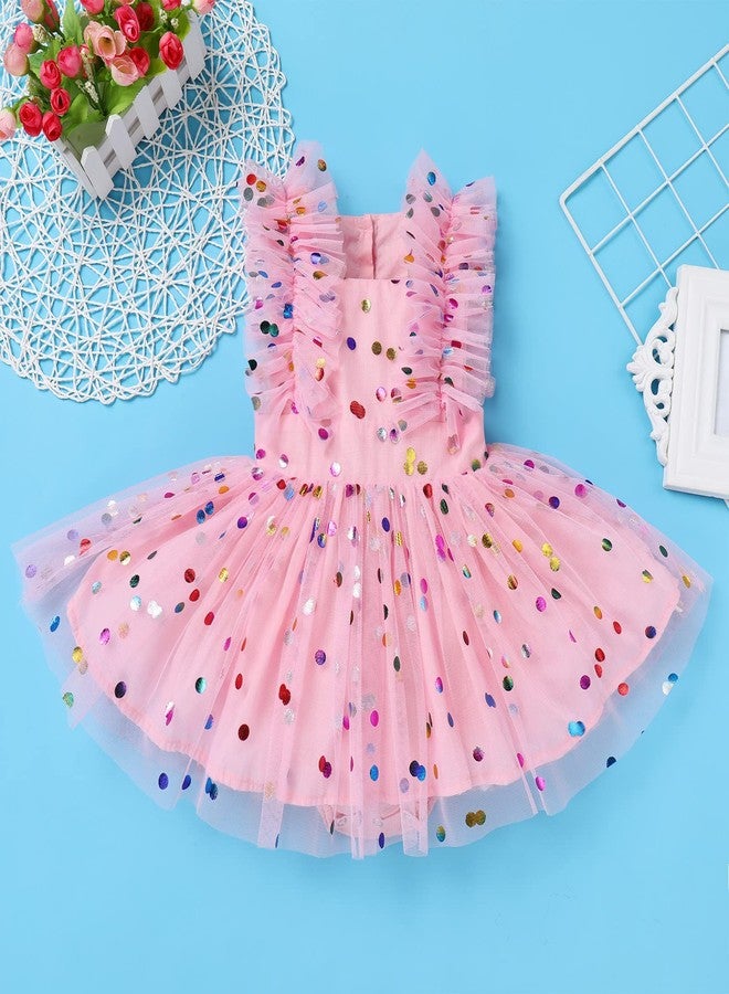 AWIBMK Baby Girls 1st Birthday Outfit Colorful Polka Dots Princess Tutu Dress Cake Smash Clothes for Photo Shoot Pink 12-18 Months - Image 2