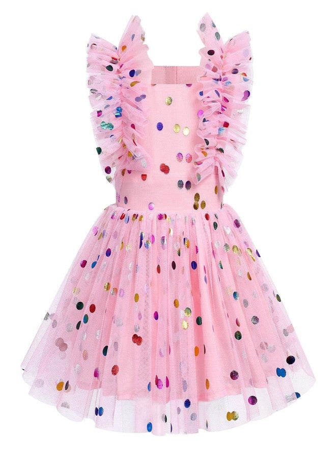 AWIBMK Baby Girls 1st Birthday Outfit Colorful Polka Dots Princess Tutu Dress Cake Smash Clothes for Photo Shoot Pink 12-18 Months - Image 1