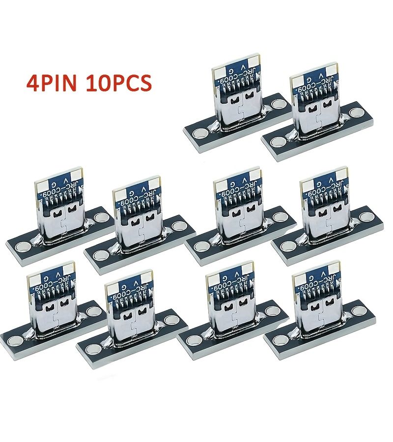 Set Of 10 Type C USB 3.1 Female Connectors 4 Pin Charging Port Screw Fixing Plate For Diy Projects - Image 1