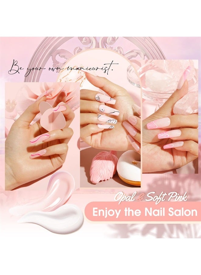 Rosalind Soft Pink&Opal Extension Gel, 2 PCS 60ml Opal Poly Nail Gel kit Soft Pink Nail Builder for Nail Art Decoration, Nail Thickening Poly Nail Gel Tube Easy to DIY Use Need UV Lamp - Image 3