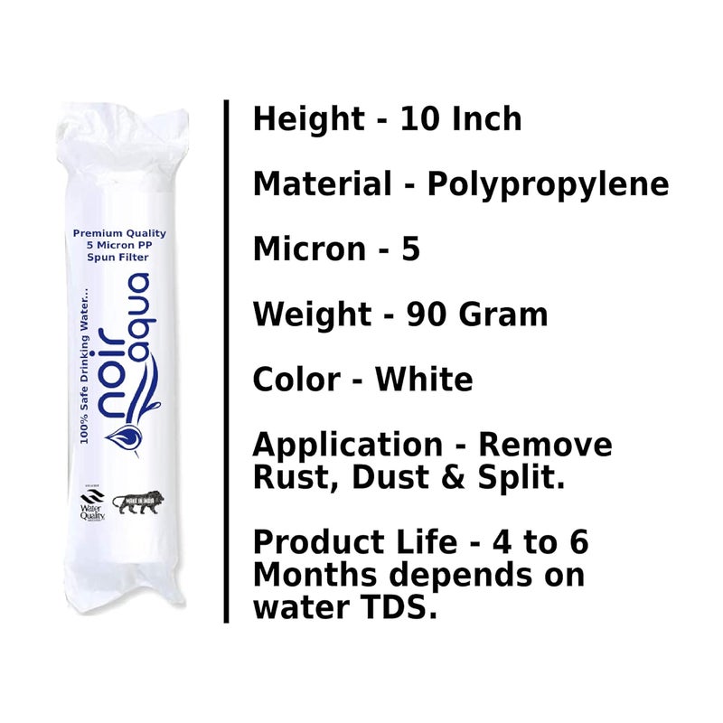 Noir Aqua 12pcs PP Spun Filter 1 Spanner 4 Antiscalant Balls 2mtr Water Pipe for All Types of RO Water Purifiers 12 Piece White 10 Inch 5 Micron RO Spun Filter Cartridge - Image 2