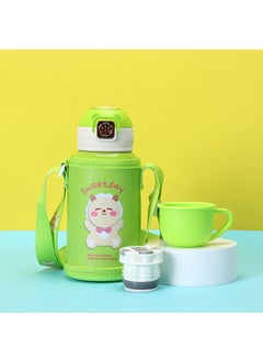 Cartoon 316 stainless steel intelligent temperature children Thermos mug antler straw Cup portable car gift wholesale seven generation double cover green