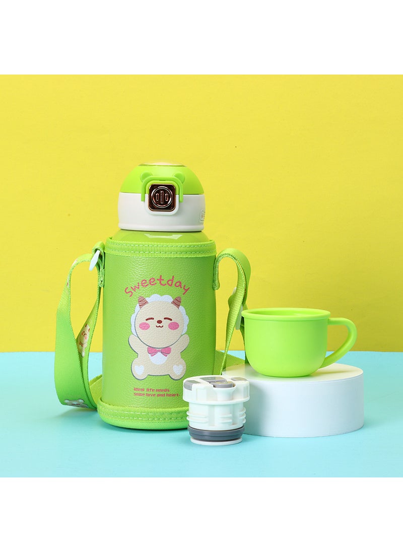 Generic - Cartoon 316 stainless steel intelligent temperature children Thermos mug antler straw Cup portable car gift wholesale seven generation double cover green - Image 1