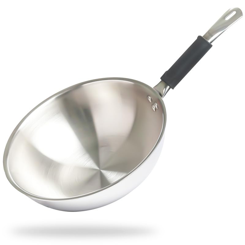 Allo Triply Stainless Steel Wok for Deep Fry/Stir Fry/Dry Veg/Sauté/Chinese Wok Cooking/Noodles Induction Friendly Naturally Non-Stick | 10 Years Warranty, 22Cm, 2 Litre - Image 1