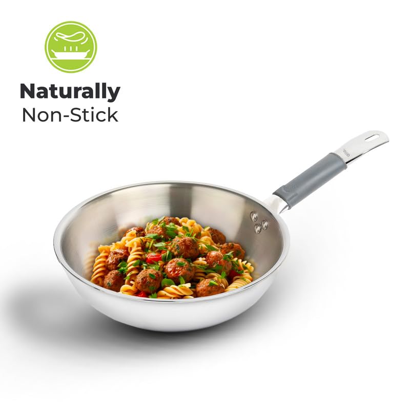 Allo Triply Stainless Steel Wok for Deep Fry/Stir Fry/Dry Veg/Sauté/Chinese Wok Cooking/Noodles Induction Friendly Naturally Non-Stick | 10 Years Warranty, 22Cm, 2 Litre - Image 5
