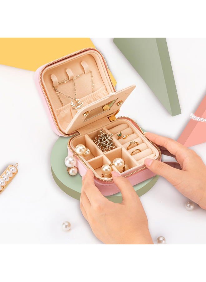 Smileshe Travel Velvet Jewelry Box with Mirror, Mini Gifts Case for Women Girls, Small Portable Organizer Boxes for Rings Earrings Necklaces Bracelets - Image 2