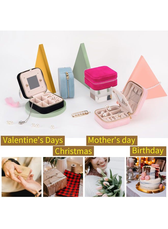 Smileshe Travel Velvet Jewelry Box with Mirror, Mini Gifts Case for Women Girls, Small Portable Organizer Boxes for Rings Earrings Necklaces Bracelets - Image 5