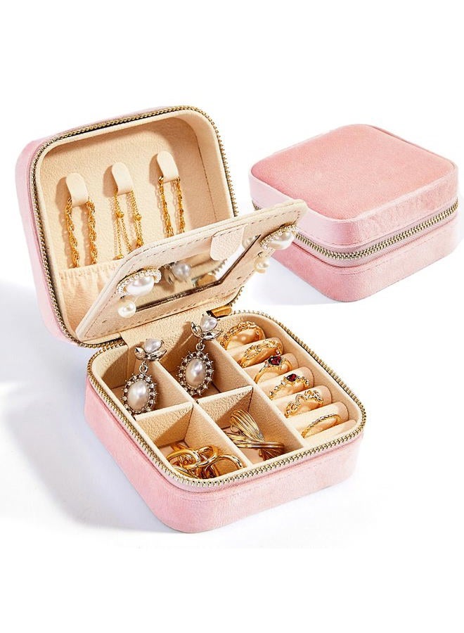 Smileshe Travel Velvet Jewelry Box with Mirror, Mini Gifts Case for Women Girls, Small Portable Organizer Boxes for Rings Earrings Necklaces Bracelets - Image 4