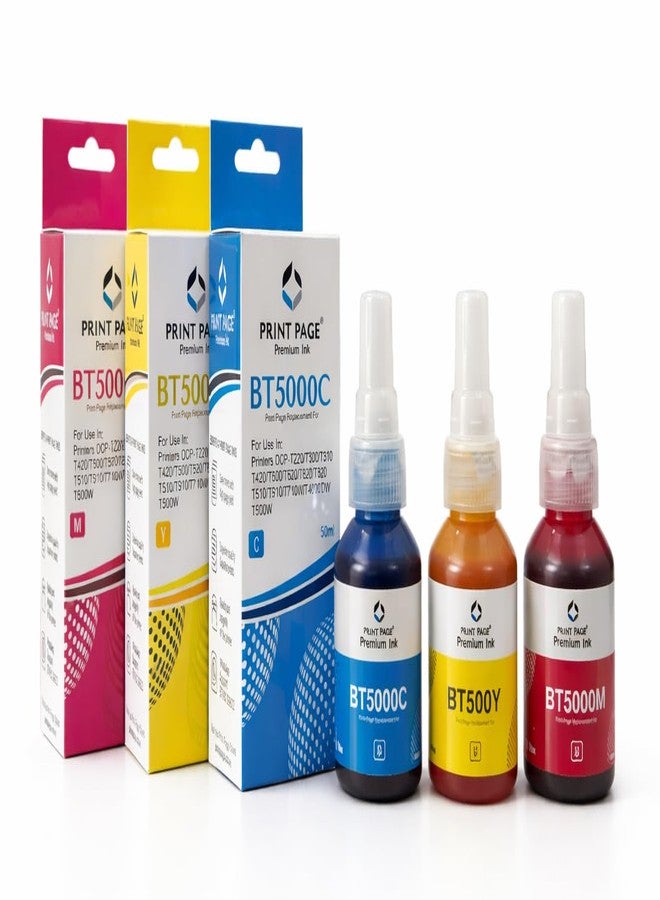 Print Page BT5000 C/Y/M Premium Refill Ink Compatible for Printers T220, T420, T520, T820, T920, T510, T910, T710, T4000W, T4500W, T300W, T800W, T700, T810 (Cyan/Yellow/Magenta - 1 pcs) (50ml Each) - Image 1