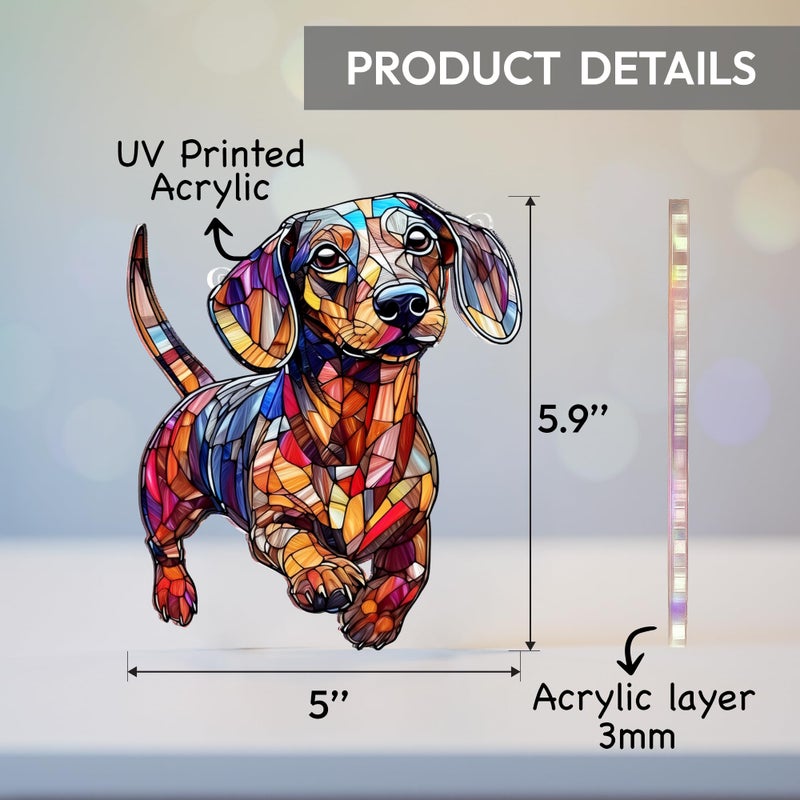BOYESE Colorful Dogs Acrylic Suncatcher Ornament for Window Decor, Acrylic Suncatcher Window Hanging Decor, Dog Lovers Gifts for Women, Dogs Christmas Ornaments for Tree Hanging (Dachshund) - Image 4