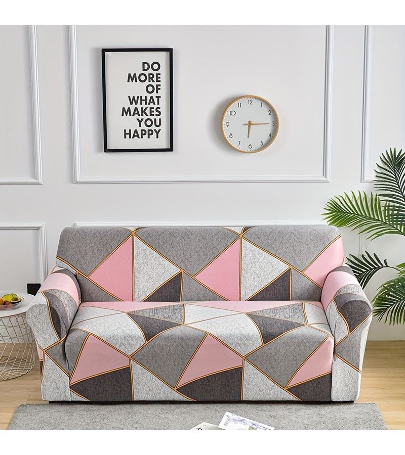 Geometric Pattern Printed Elastic Sofa Cover For 3-Seat Four Seasons Home Use Living Room Combination Concubine Protective Anti Slip L Shaped Cushion Cover Include One Pillowcase Fabric Weight 125g - Image 2