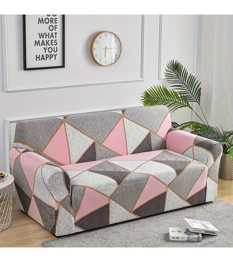 Geometric Pattern Printed Elastic Sofa Cover For 3-Seat Four Seasons Home Use Living Room Combination Concubine Protective Anti Slip L Shaped Cushion Cover Include One Pillowcase Fabric Weight 125g - Image 4