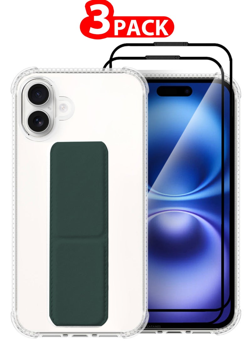 CATANES ( for iPhone 16 Plus ) 3 Pack, 1 Case and 2 Screen Protectors, with Phone Grip and Expanding Stand, Kickstand Fully Protective Cover with Phone Grip Holder - Image 1