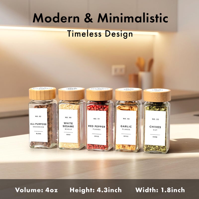 EDELHAUSÂ® Square Spice Jars with Bamboo Wooden Lid (Pack of 24) Spice Jars with Shaker Insert and 240 Labels - Bamboo Lid Glass Container for Spice Organisation [4.3 in Ã— 1.8 in] - Image 2