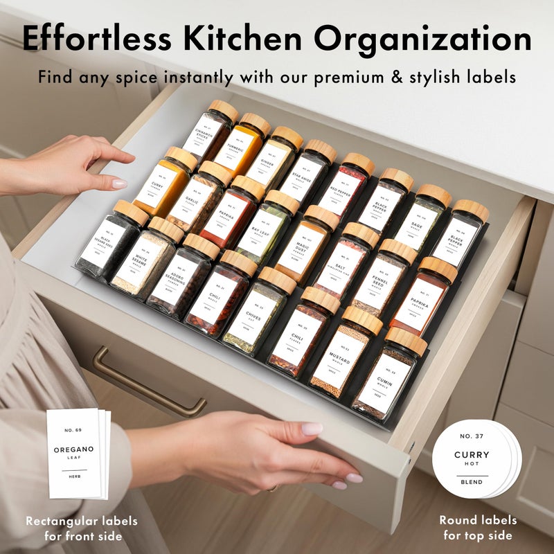EDELHAUSÂ® Square Spice Jars with Bamboo Wooden Lid (Pack of 24) Spice Jars with Shaker Insert and 240 Labels - Bamboo Lid Glass Container for Spice Organisation [4.3 in Ã— 1.8 in] - Image 3
