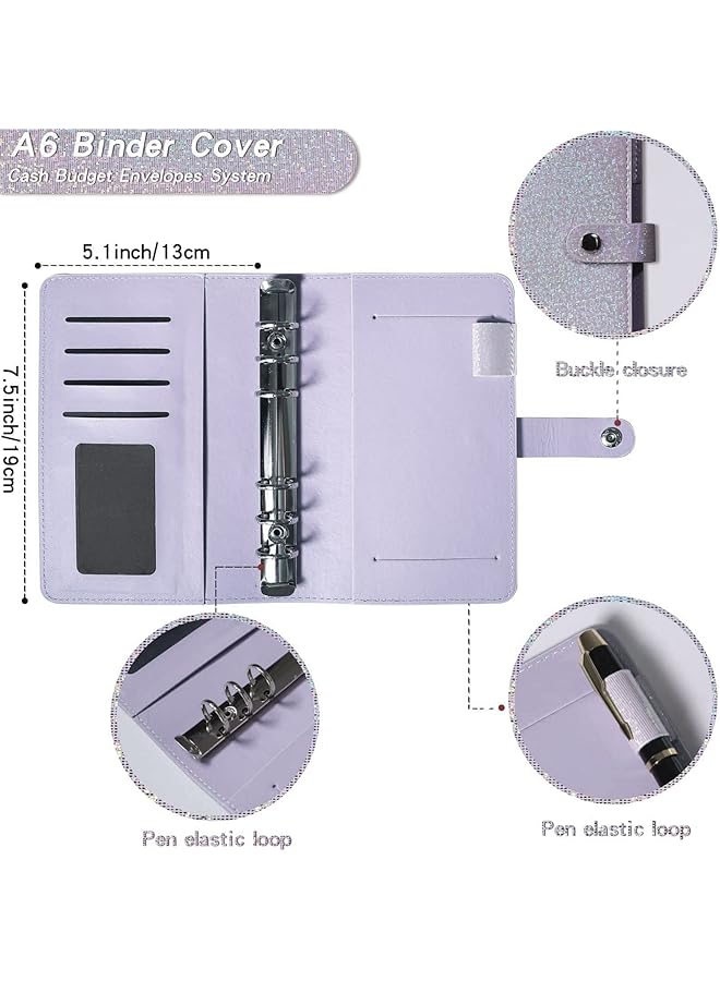 erorex A6 Budget Binder With 12Pcs Zipper Envelopes Gold Foil Budget Card 12 3 Sequin English 21 Labels For Budgeting Small Budget Planner Wallet With Bill Pouches And Expense Budget Sheets Purple  - Image 4