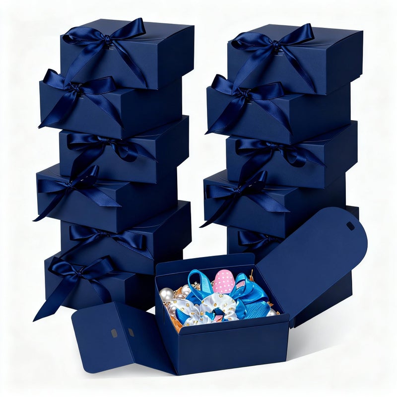 Wluseaxi 12Pack Small Gift Boxes With Lids For Presents  4.5''X4.5''X2'' Blue Gift Boxes With Ribbons  Party Boxes For Packaging Wedding  Present  Birthday  Holiday  Galentine'S Day(Blue) - Image 1