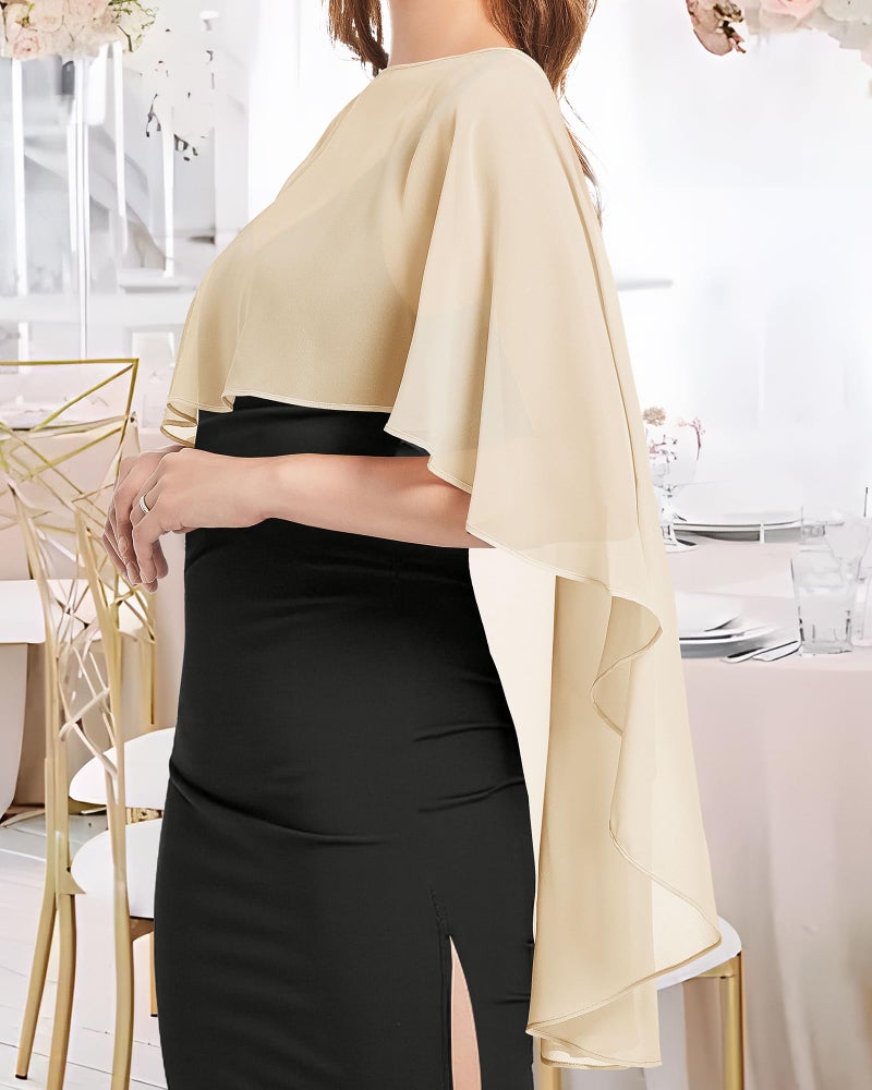 CHICGAL Womens Capelets Shawls and Wraps for Evening Dress Chiffon Capes Wedding Cover Up, Champagne - Image 4