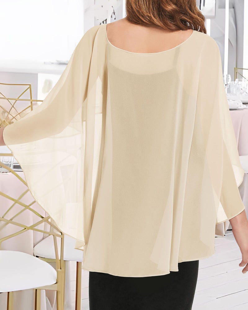 CHICGAL Womens Capelets Shawls and Wraps for Evening Dress Chiffon Capes Wedding Cover Up, Champagne - Image 5