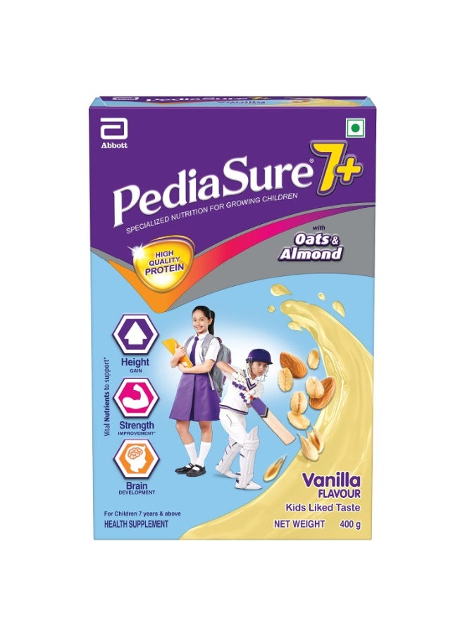 بدياشور مسحوق مشروب التغذية المتخصصة "بيدياشور 7+" (Pediasure 7+) بوزن 400 جرام، بنكهة الفانيليا اللذيذة؛ تركيبة غذائية مصممة علمياً للأطفال في مرحلة النمو، تدعم زيادة الطول وقوة العضلات وتطور الدماغ. - Image 1